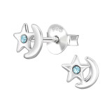 Moon And Star - 925 Sterling Silver Stud Earrings with Crystals SD44647