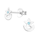 Moon And Star - 925 Sterling Silver Stud Earrings with Crystals SD44647
