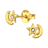 Moon And Star - 925 Sterling Silver Stud Earrings with Crystals SD44648