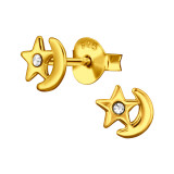Moon And Star - 925 Sterling Silver Stud Earrings with Crystals SD44648