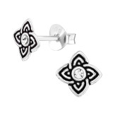 Flower - 925 Sterling Silver Stud Earrings with Crystals SD44651