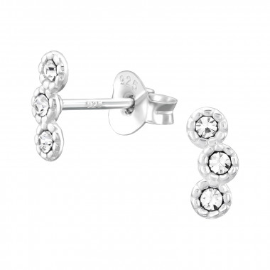 Geometric - 925 Sterling Silver Stud Earrings with Crystals SD44723