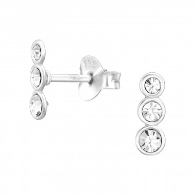 Geometric - 925 Sterling Silver Stud Earrings with Crystals SD44724