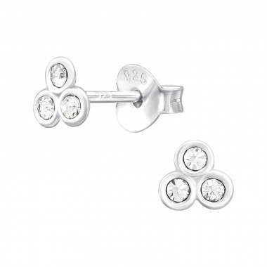 Geometric - 925 Sterling Silver Stud Earrings with Crystals SD44725