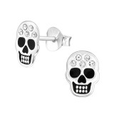 Skull - 925 Sterling Silver Stud Earrings with Crystals SD44880