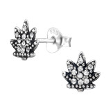 Cannabis Leaf - 925 Sterling Silver Stud Earrings with Crystals SD44881
