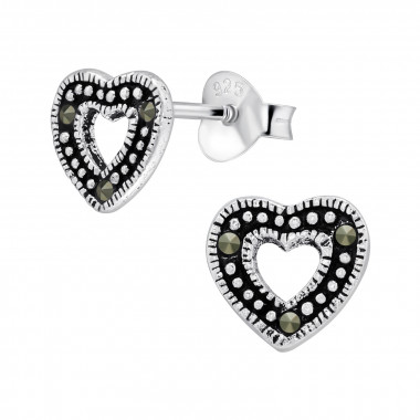Hearts - 925 Sterling Silver Stud Earrings with Crystals SD44913