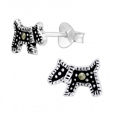 Dog - 925 Sterling Silver Stud Earrings with Crystals SD44914