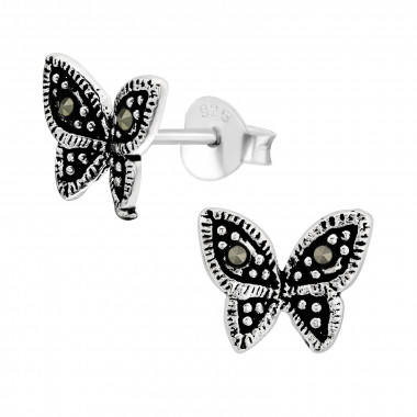 Butterfly - 925 Sterling Silver Stud Earrings with Crystals SD44915