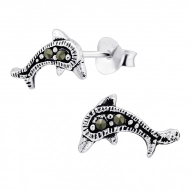 Dolphin - 925 Sterling Silver Stud Earrings with Crystals SD44916