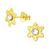 Laser Cut Snowflake - 925 Sterling Silver Stud Earrings with Crystals SD44972