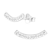 Semi Circle - 925 Sterling Silver Stud Earrings with Crystals SD44994