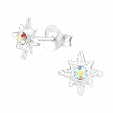 Northern Star - 925 Sterling Silver Stud Earrings with Crystals SD45030