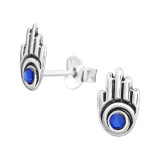 Hamsa - 925 Sterling Silver Stud Earrings with Crystals SD45352
