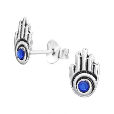 Hamsa - 925 Sterling Silver Stud Earrings with Crystals SD45352