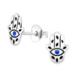 Hamsa - 925 Sterling Silver Stud Earrings with Crystals SD45372
