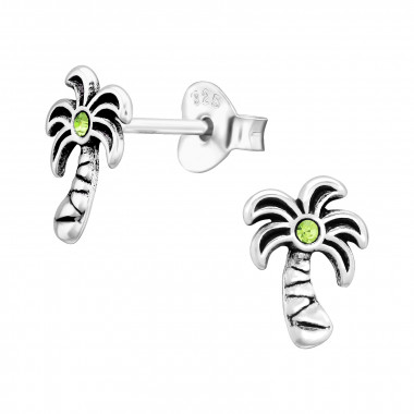Coconut Tree - 925 Sterling Silver Stud Earrings with Crystals SD45393