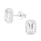 Octagon - 925 Sterling Silver Stud Earrings with Crystals SD45406