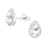 Pear - 925 Sterling Silver Stud Earrings with Crystals SD45407