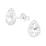 Pear - 925 Sterling Silver Stud Earrings with Crystals SD45407