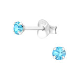 Round 3mm - 925 Sterling Silver Stud Earrings with Crystals SD45689