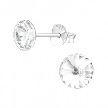 Round - 925 Sterling Silver Stud Earrings with Crystals SD45699