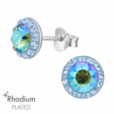 Round - 925 Sterling Silver Stud Earrings with Crystals SD45763