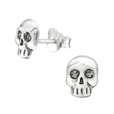 Skull - 925 Sterling Silver Stud Earrings with Crystals SD45840