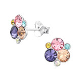 Geometric - 925 Sterling Silver Stud Earrings with Crystals SD45890