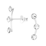 Triple Round - 925 Sterling Silver Stud Earrings with Crystals SD46105