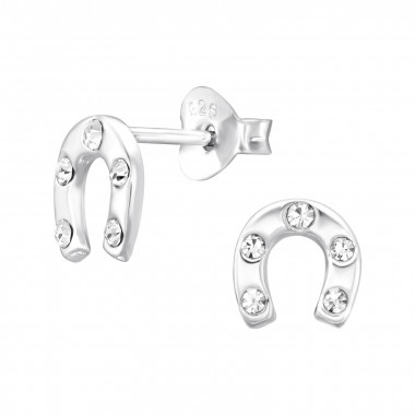 Horseshoe - 925 Sterling Silver Stud Earrings with Crystals SD46205