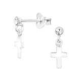 Cross - 925 Sterling Silver Stud Earrings with Crystals SD46209
