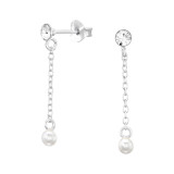 Basic - 925 Sterling Silver Stud Earrings with Crystals SD46210