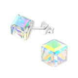 Cube 6mm - 925 Sterling Silver Stud Earrings with Crystals SD46245