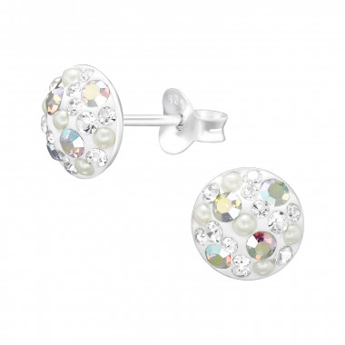 Round - 925 Sterling Silver Stud Earrings with Crystals SD46246