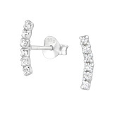 Curved Bar - 925 Sterling Silver Stud Earrings with Crystals SD46249