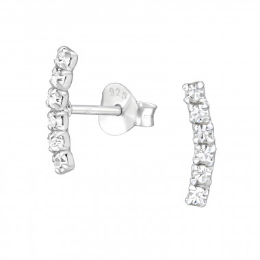 Curved Bar - 925 Sterling Silver Stud Earrings with Crystals SD46249