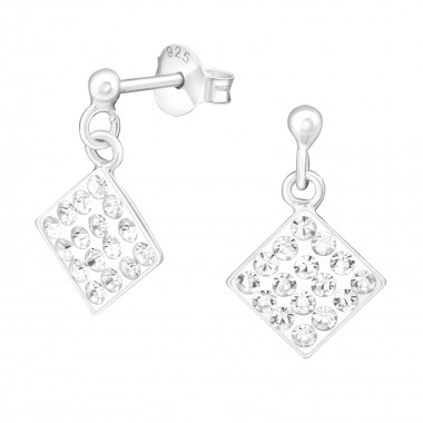 Square - 925 Sterling Silver Stud Earrings with Crystals SD4640