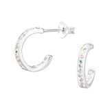 Half Hoop - 925 Sterling Silver Stud Earrings with Crystals SD46563