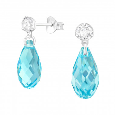 Briollette - 925 Sterling Silver Stud Earrings with Crystals SD46850