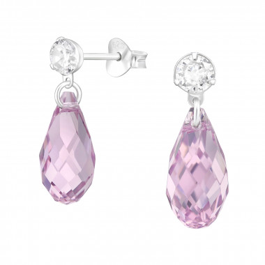 Briollette - 925 Sterling Silver Stud Earrings with Crystals SD46851