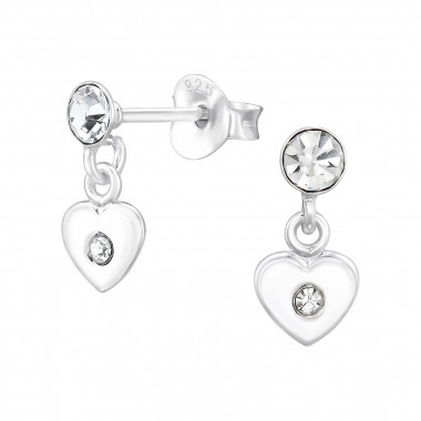 Dangling Heart - 925 Sterling Silver Stud Earrings with Crystals SD46878