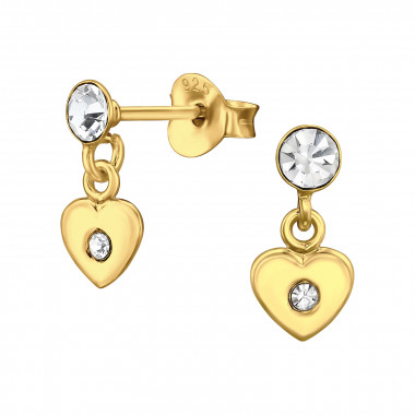 Dangling Heart - 925 Sterling Silver Stud Earrings with Crystals SD46879