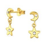 Moon And Star - 925 Sterling Silver Stud Earrings with Crystals SD46881