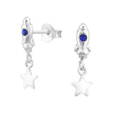 Rocket And Star - 925 Sterling Silver Stud Earrings with Crystals SD46897