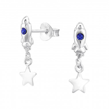 Rocket And Star - 925 Sterling Silver Stud Earrings with Crystals SD46897