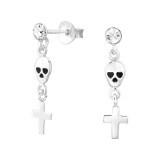 Skull And Cross - 925 Sterling Silver Stud Earrings with Crystals SD46899
