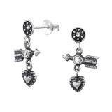 Heart And Arrow - 925 Sterling Silver Stud Earrings with Crystals SD46901