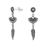 Ethnic - 925 Sterling Silver Stud Earrings with Crystals SD46902