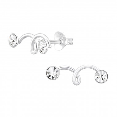 Round - 925 Sterling Silver Stud Earrings with Crystals SD46907